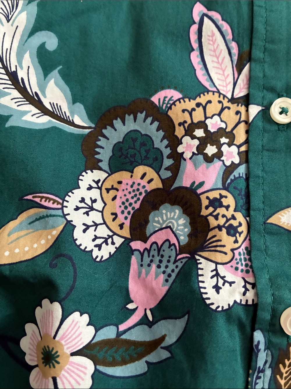 XL Talbots Womens Teal Floral Button-Down Shirt - Picture 4 of 5